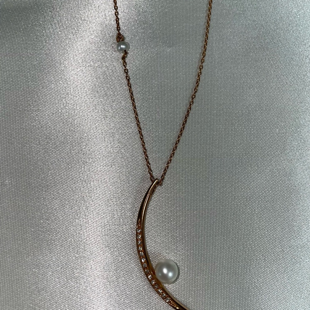 14K Gold Crescent Necklace with Pearls